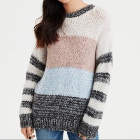 AEO Jegging Fit Striped Colorblock Sweater Wool Small American Eagle Pullover - Picture 5 of 5